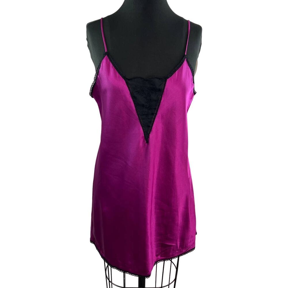 NWT Private Treasures by Avon Purple Satin & Lace Slinky Chemise Slip Dress M
